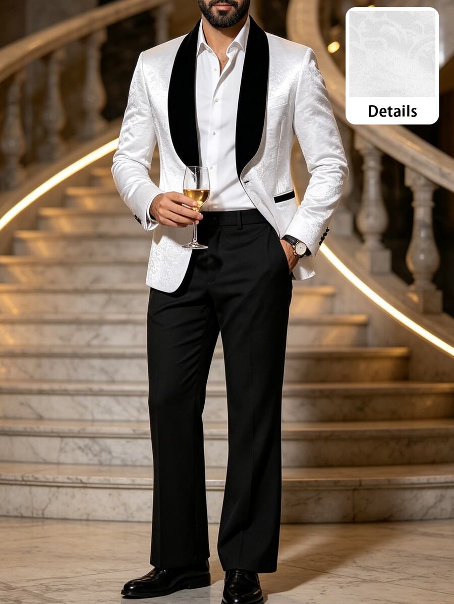 Manfinity AFTRDRK Men's White Blazer And Flared Trousers, Glamorous Party Style Casual Suit Set - Multicolor - View 1