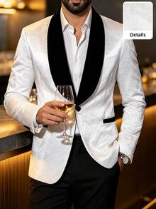 Manfinity AFTRDRK Men's White Blazer And Flared Trousers, Glamorous Party Style Casual Suit Set - Multicolor - View 1