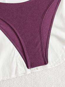 Swim Chiccia Women's Summer Beach Music Festival Brown Shiny Fabric Beaded One Shoulder Elegant Bikini Set - Purple - View 4