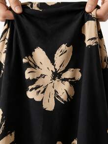 SHEIN Women's Elegant Romance Black Printed Long Sleeve Round Neck Maternity Dress Autumn Thanksgiving Photoshoot Maternity - Black - View 8
