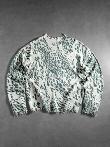 ROMWE MEN Street Life Men's Leopard Print Casual Versatile Daily Wear Long Sleeve Sweater - Multicolor - View 9