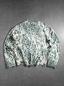 ROMWE MEN Street Life Men's Leopard Print Casual Versatile Daily Wear Long Sleeve Sweater - Multicolor - View 10
