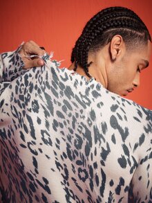 ROMWE MEN Street Life Men's Leopard Print Casual Versatile Daily Wear Long Sleeve Sweater - Multicolor - View 2