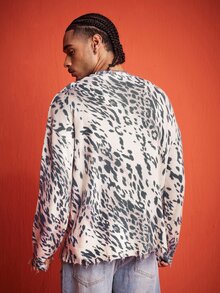 ROMWE MEN Street Life Men's Leopard Print Casual Versatile Daily Wear Long Sleeve Sweater - Multicolor - View 3
