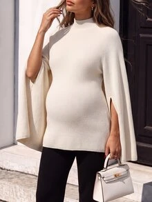 Momance Maternity Sweater Loose Fit Mock Neck Cape Design Elegant Date Solid Color Knit Pullover Cardigan Versatile Everyday - Khaki - View 10