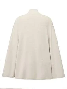 Momance Maternity Sweater Loose Fit Mock Neck Cape Design Elegant Date Solid Color Knit Pullover Cardigan Versatile Everyday - Khaki - View 3