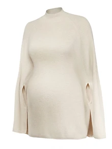 Momance Maternity Sweater Loose Fit Mock Neck Cape Design Elegant Date Solid Color Knit Pullover Cardigan Versatile Everyday - Khaki - View 8