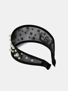 Aravennia 1件女款黑色寬版髮箍，高級奢華風，百搭髮飾，附髮夾髮帶 - 彩色 - 查看 2