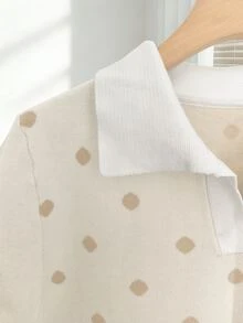 SHEIN 女士春夏白色简约休闲翻领插肩短袖纯色修身针织上衣 - 白色 - 查看 4