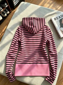 Resyla Currently Popular, Fashion , Striped Slim-Fit Hooded Sweatshirt, Girls' Autumn High-End Vintage Jacket - Multicolor - View 4