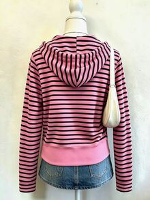 Resyla Currently Popular, Fashion , Striped Slim-Fit Hooded Sweatshirt, Girls' Autumn High-End Vintage Jacket - Multicolor - View 2