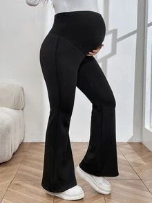 SHEIN Maternity Comfortable Skinny Flare Pants, Adjustable High Waist Extra Long Pregnancy Leggings Fall - Black - View 5