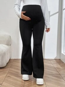SHEIN Maternity Comfortable Skinny Flare Pants, Adjustable High Waist Extra Long Pregnancy Leggings Fall - Black - View 4