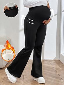 SHEIN Maternity Comfortable Skinny Flare Pants, Adjustable High Waist Extra Long Pregnancy Leggings Fall - Black - View 1