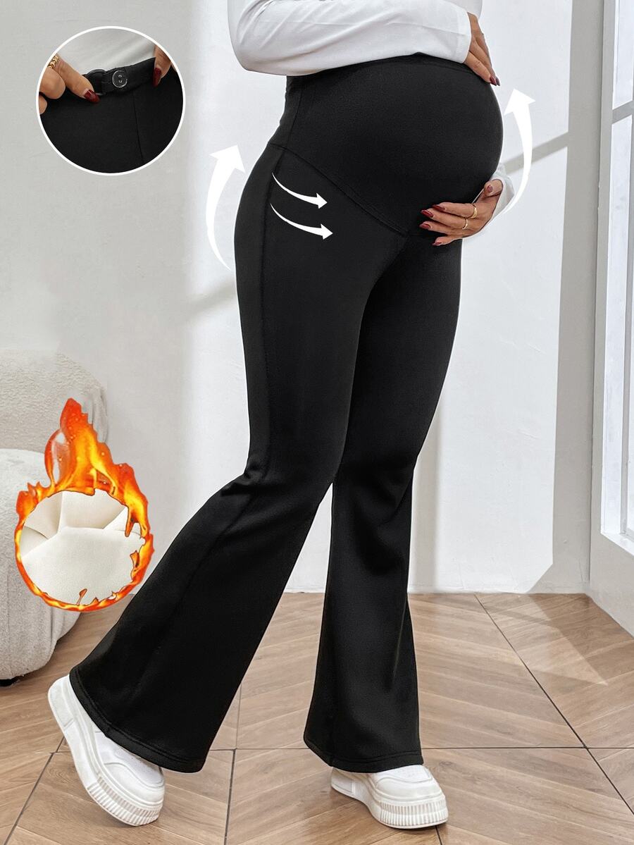 SHEIN Maternity Comfortable Skinny Flare Pants, Adjustable High Waist Extra Long Pregnancy Leggings Fall - Black - View 1