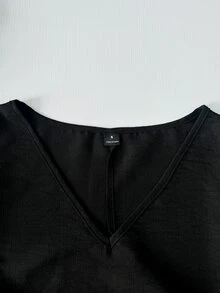 Trelyra 女款秋冬休閒優雅V領蝙蝠袖波希米亞拼接大尺寸飄逸罩衫，黑色上衣，適合外出、返校、休閒通勤、遮蓋、度假穿搭、萬聖節、辦公室穿著、商務、教師 - 黑色 - 查看 6