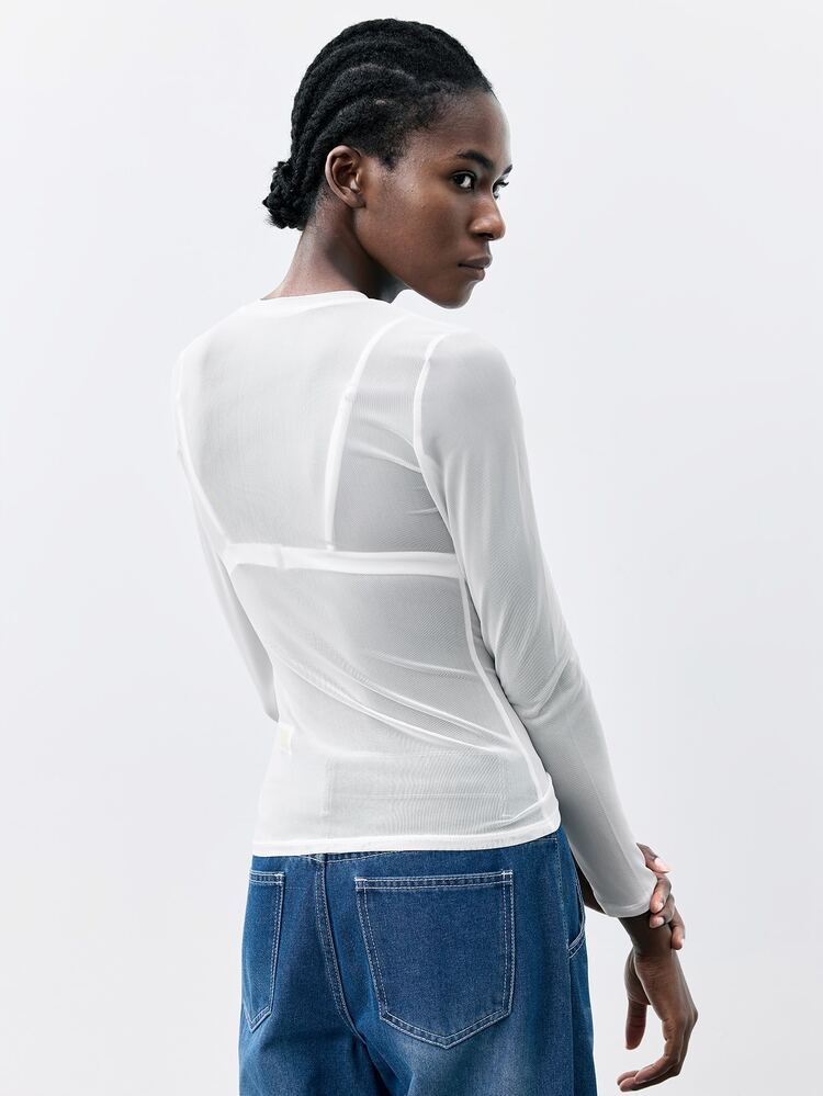 Maija Casual Minimalist Women's White Semi-Sheer Mesh Base Layer Top, Urban Casual Fashion Modern Elegant, Casual, And Stylish Elegant Casual - Multicolor - View 3