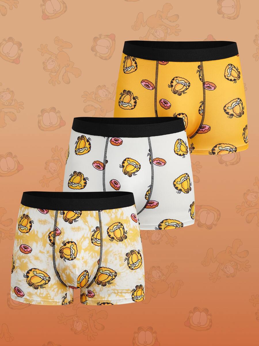 GARFIELD | SHEIN Men's Colorblock Cartoon Print Casual Daily Boxer Briefs - Yellow - View 1