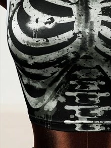 Mistrie Women's Casual Goth Sexy Colorblock Patchwork Skull Print Fashion Tank Top Halloween Night Club Black And White Summer - Black - View 6