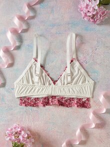 Elorette Áo ngực không đệm thêu viền bèo phong cách lãng mạn đồng quê màu hồng size lớn - Hồng - Xem 2