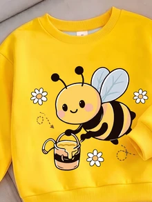 Setelan Pakaian Musim Gugur 2 Potong untuk Anak Perempuan: Sweatshirt Crewneck Bergambar Lebah dan Bunga serta Legging Bergaris - MultiWarna - View 4