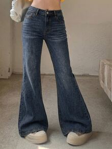 DAZY Women's Low-Waist Flare Jeans - Dark Wash - View 3