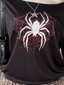 Comfortcana Plus Size Women's Spider Pattern Casual Everyday Long Sleeve Sweatshirt - Black - View 4