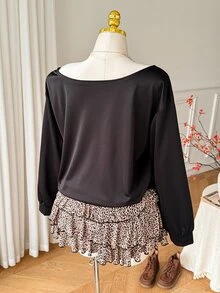 Comfortcana Plus Size Women's Spider Pattern Casual Everyday Long Sleeve Sweatshirt - Black - View 3