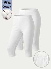 SHEIN Girlism Tween Girl 2pcs RANDOM Tween Girls Kids Solid Leggings - White - View 6