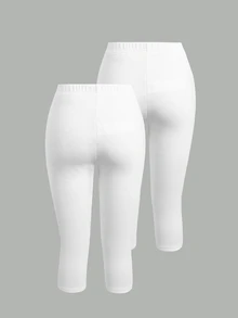 SHEIN Girlism Tween Girl 2pcs RANDOM Tween Girls Kids Solid Leggings - White - View 5