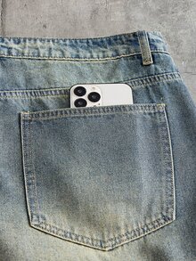 AXEPEAK Men's Vintage Character Print Casual Denim Jeans - Blue - View 5
