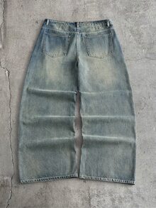 AXEPEAK Men's Vintage Character Print Casual Denim Jeans - Blue - View 2