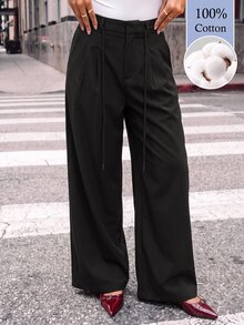 Avantive Women's Solid-Color Casual Wide-Leg Pants With Pockets (Autumn) - Black - View 7