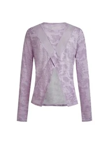 SHEIN Cheerettes Kaos Olahraga Jala Lengan Panjang Kasual Serbaguna untuk Lari dan Kebugaran - Purple - View 5