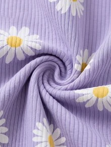 SHEIN Newborn Baby Boy/Girl Daisy Print Pattern Knitted Soft Crew Neck Long Sleeve Jumpsuit - Multicolor - View 4