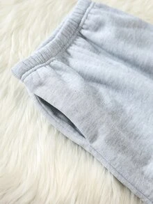 SHEIN 兒童小男孩秋冬休閒五星圖案針織軟彈腰長褲 寬腿慢跑褲 男童灰色運動長褲 - 彩色 - 查看 6