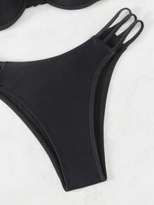 Swim SXY 女士假日中空純色比基尼套裝，適用於夏季海灘 - 黑色 - 查看 6