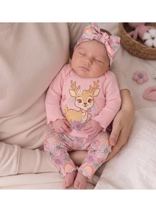 SHEIN Newborn Pink Ribbed Floral Print Long Sleeve Romper + Set, Sweet Ruffle Newborn Baby Girl Autumn Winter Outfit, Comfortable Fashionable Baby Wear - Multicolor - View 2