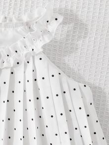 SHEIN Elladie kids 女童夏季褶皱波点荷叶边蝴蝶结装饰多层下摆无袖连衣裙，适合度假、休闲、日常穿着，时尚优雅。 - 白色 - 查看 6
