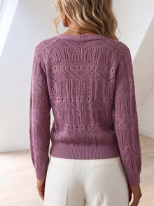 Sprig & Strand Cardigan Rajut Kancing Tunggal Berongga Bergaya - Purple - View 2