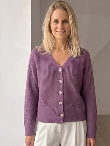Sprig & Strand Cardigan Rajut Kancing Tunggal Berongga Bergaya - Purple - View 5