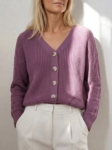Sprig & Strand Cardigan Rajut Kancing Tunggal Berongga Bergaya - Purple - View 6