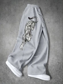 Manfinity EMRG Men's Leopard Print Drawstring Waist Pocket Casual Sweatpants - Grey - View 1