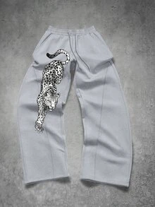 Manfinity EMRG Men's Leopard Print Drawstring Waist Pocket Casual Sweatpants - Grey - View 3