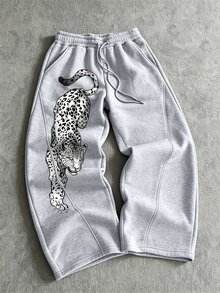Manfinity EMRG Men's Leopard Print Drawstring Waist Pocket Casual Sweatpants - Grey - View 2