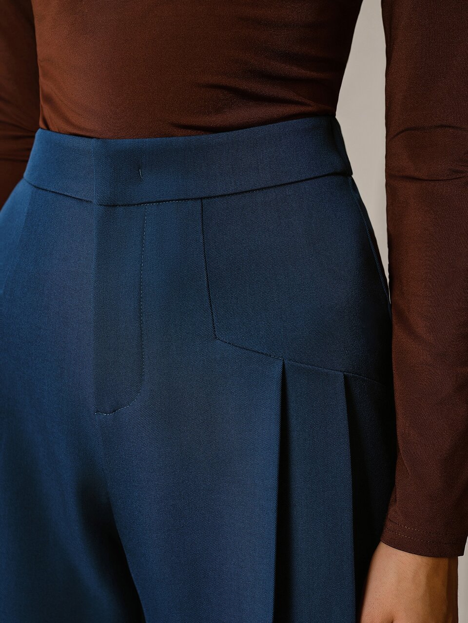 ZEYLAH Fashionable Commute Solid Color Pleated Wide Leg Pants