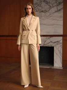 MOTF PREMIUM WOMEN'S MINIMALIST VERSATILE SOLID COLOR LOOSE WIDE LEG SUIT PANTS FOR OFFICE COMMUTE - Khaki - View 6