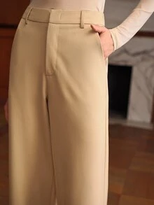MOTF PREMIUM WOMEN'S MINIMALIST VERSATILE SOLID COLOR LOOSE WIDE LEG SUIT PANTS FOR OFFICE COMMUTE - Khaki - View 4