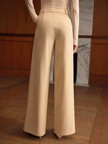 MOTF PREMIUM WOMEN'S MINIMALIST VERSATILE SOLID COLOR LOOSE WIDE LEG SUIT PANTS FOR OFFICE COMMUTE - Khaki - View 3