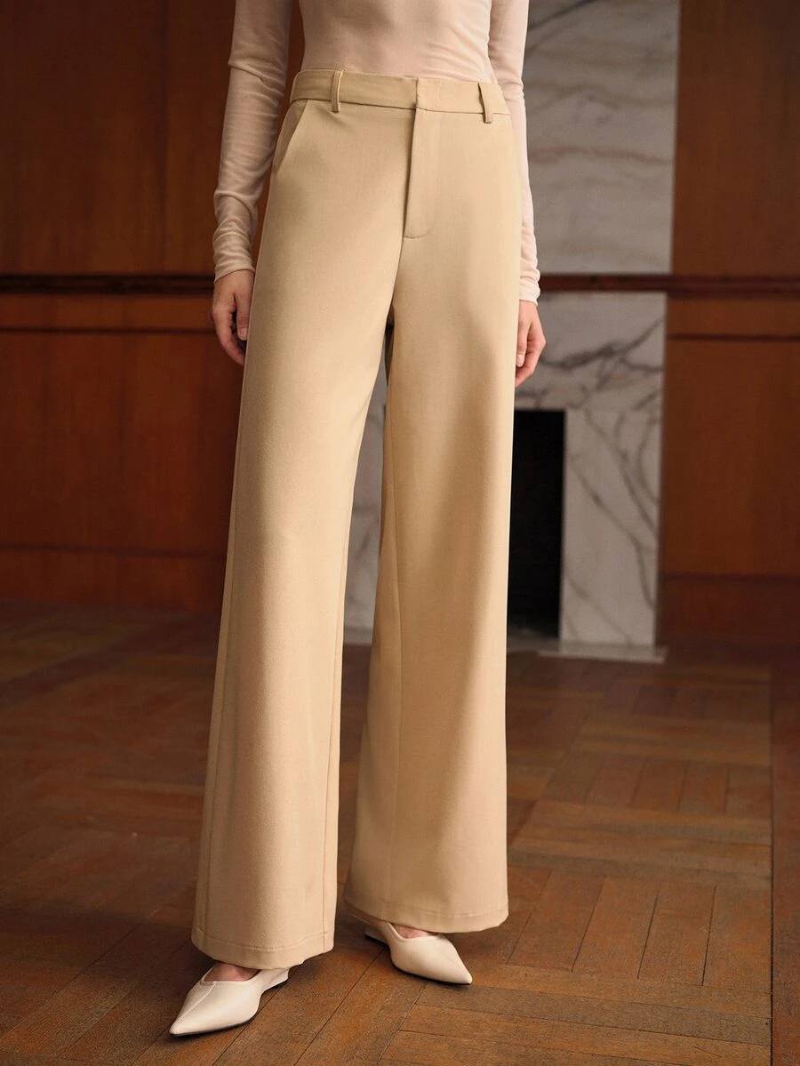 MOTF PREMIUM WOMEN'S MINIMALIST VERSATILE SOLID COLOR LOOSE WIDE LEG SUIT PANTS FOR OFFICE COMMUTE - Khaki - View 2
